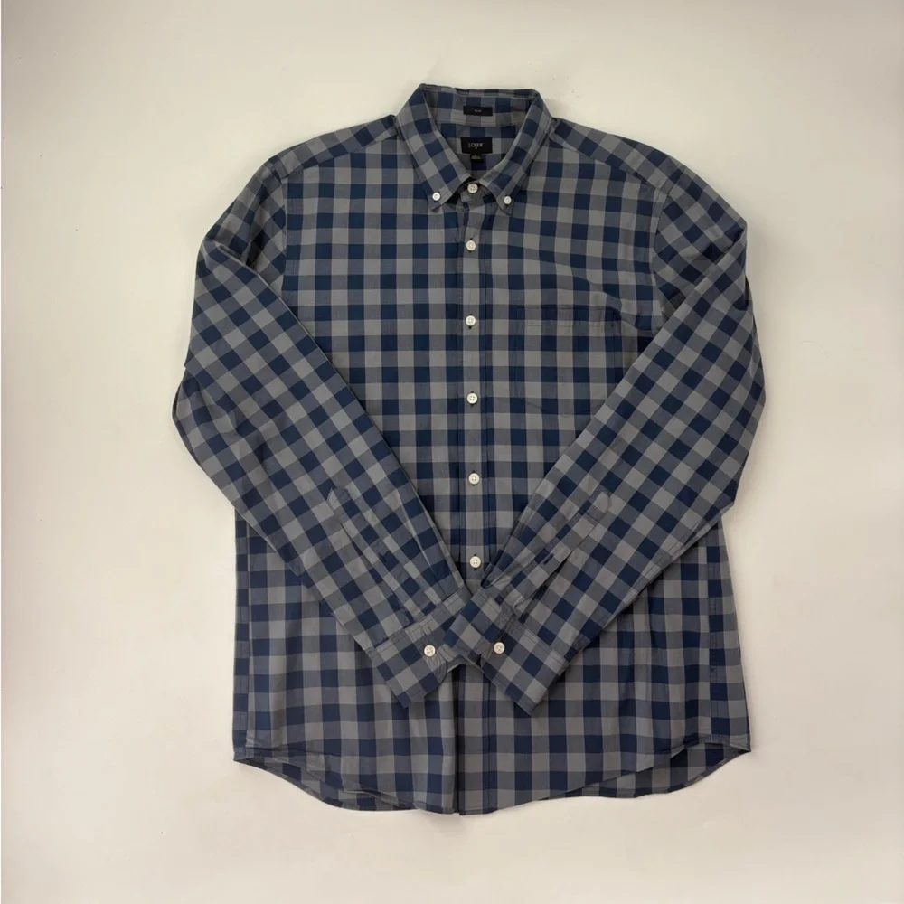 J. Crew Blue Checkered Men's button-down shirt
